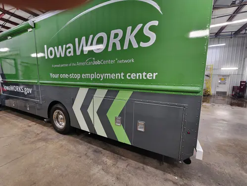 Photo that shows the side of the IowaWORKS Mobile Unit