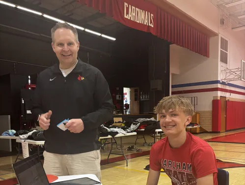 Landon Sheffield, student in Work-Based Learning program, and Cory Houghton, Earlham Community School District IT Director