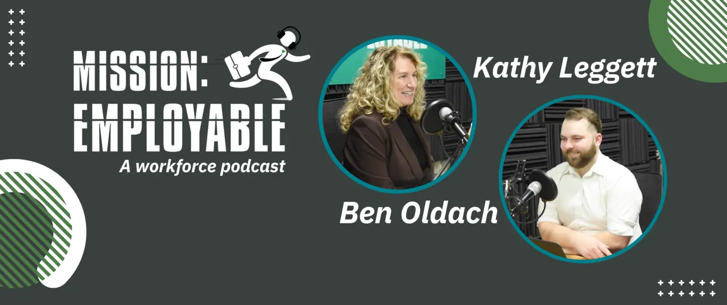 Photo of the Mission Employable Podcast team, Ben Oldach and Kathy Leggett