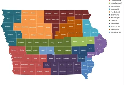 VR Area Office Service Areas in Iowa