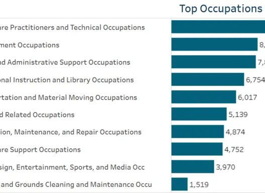 Depicts bar chart showing top occupations by total job postings
