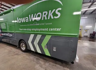 Photo that shows the side of the IowaWORKS Mobile Unit
