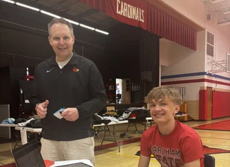 Landon Sheffield, student in Work-Based Learning program, and Cory Houghton, Earlham Community School District IT Director