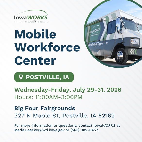 Mobile Workforce Center in Postville - July 29-31, 2026