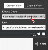 Image illustrating where the embed code is located for a visualization.