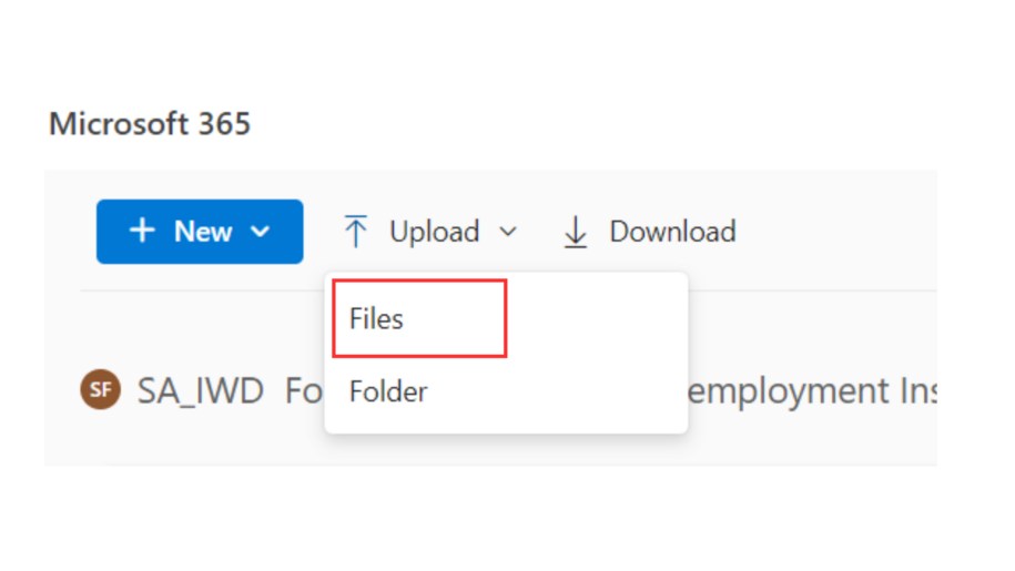 This image shows how users will select "upload" and the "files" to upload their files