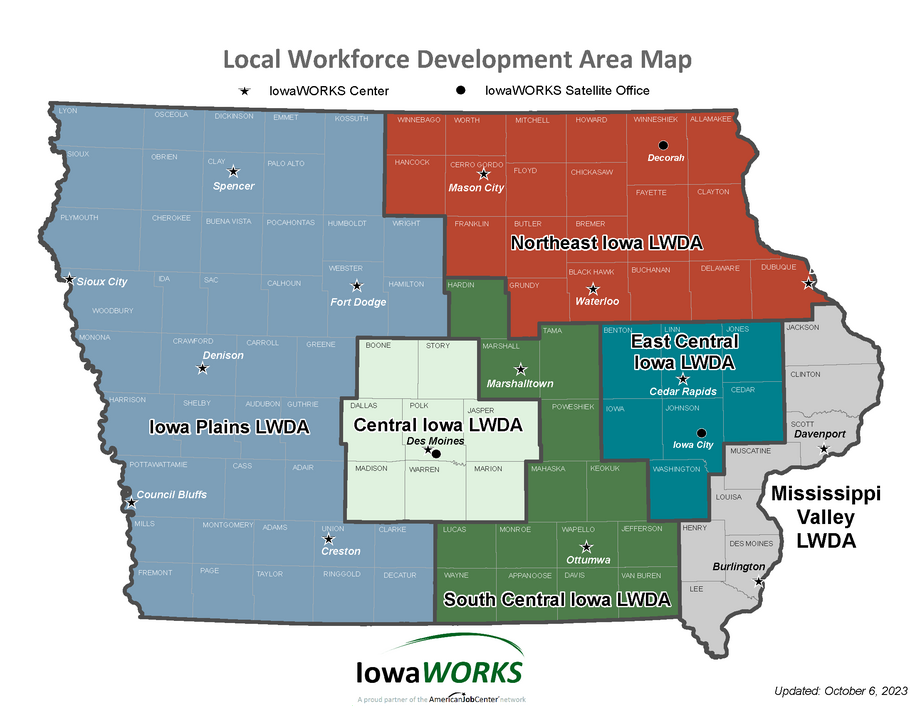 Local Workforce Development Area Map - Fall 2023