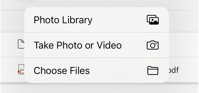 This image shows the options that your phone will display once you start selecting files.