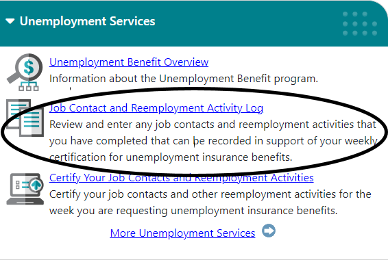 Photo Showing the Option to Record and Certify Reemployment Activities in IowaWORKS