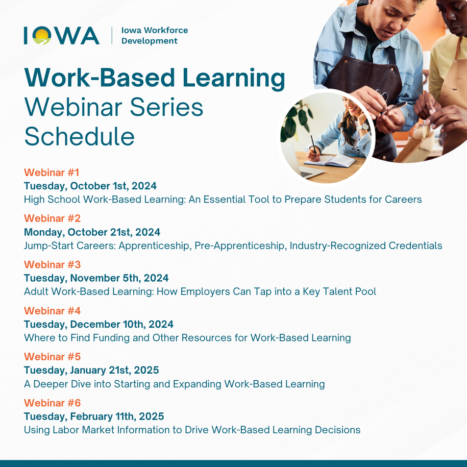 A schedule of the IWD Work-Based Learning Webinar Series