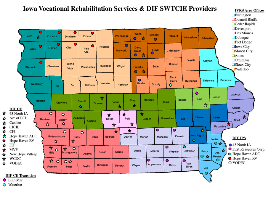 Iowa Vocational Rehabilitation Services & DIF SWTCIE Providers Map