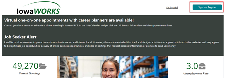 Sign In Or Register on the IowaWORKS System