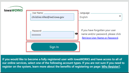 Logging Into IowaWORKS