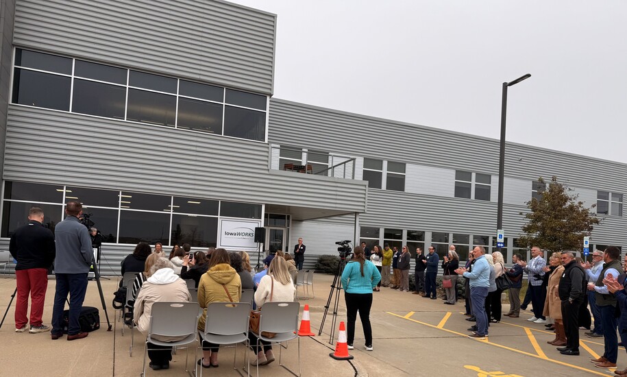 Outside Crowd at the IowaWORKS Cedar Rapids Office Grand Opening